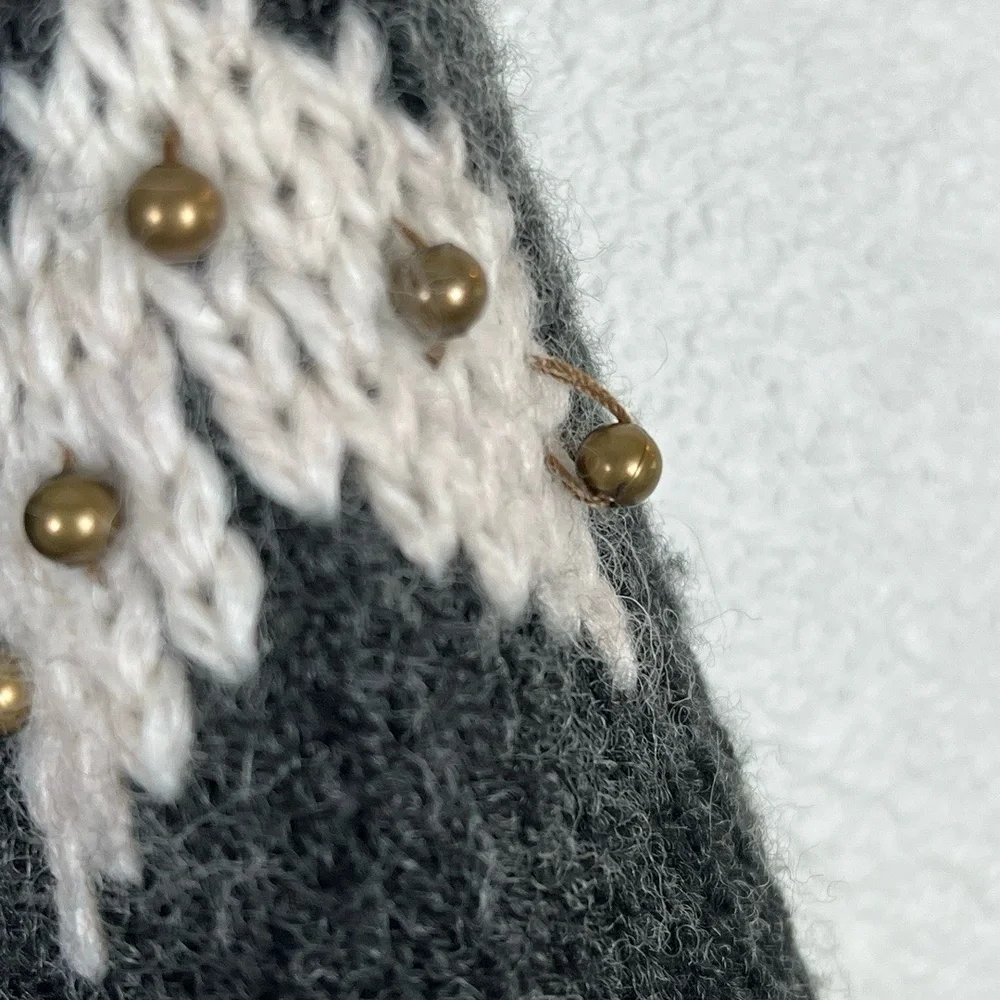 J.Jill Womens Cardigan Size‎ L Gray Fair Isle Beaded Pockets Scandi Coastal Wool